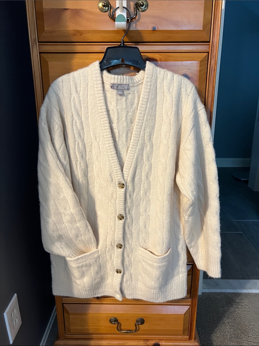 J. Crew Cream Cable-Knit Button-Front Cardigan